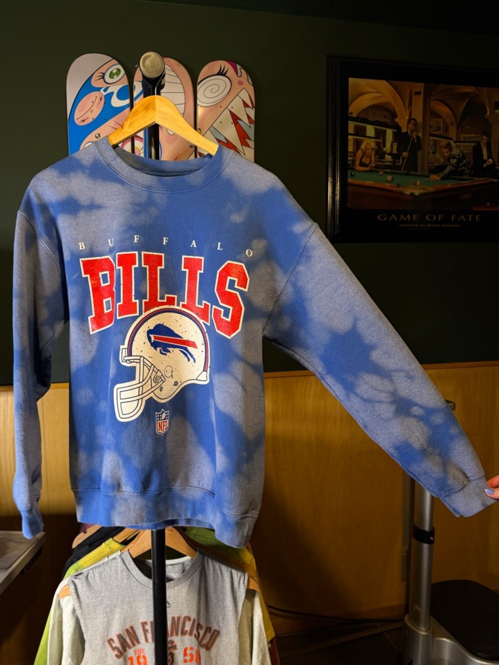NFL Buffalo Bills Football Custom Bleach Tiedye Crewneck Sweater